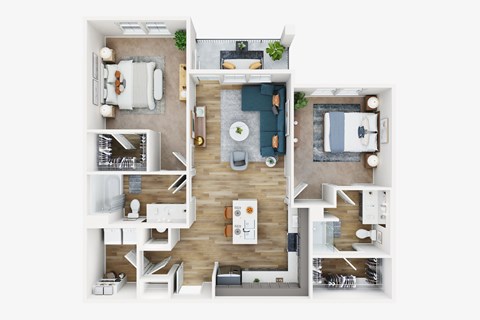 Floor plan for 2 beds, 2 baths, 1055 sqft